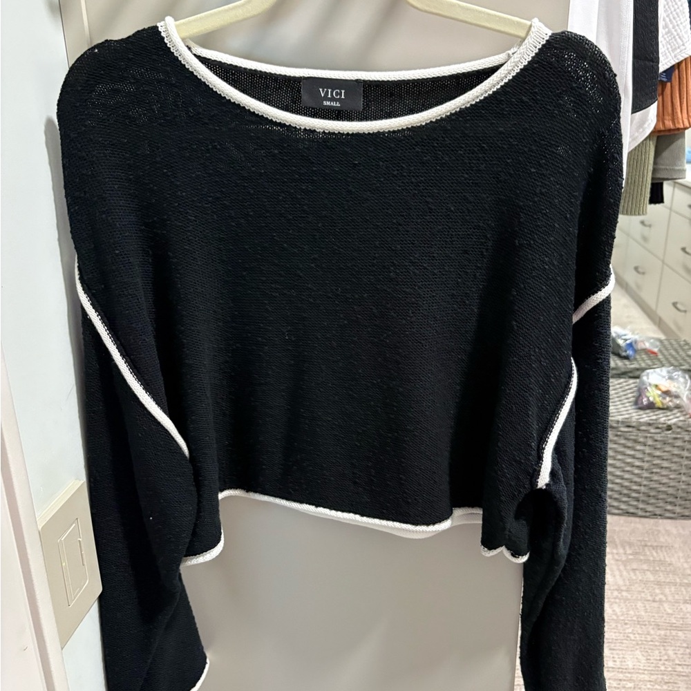 Vici Black Sweater with White Accents